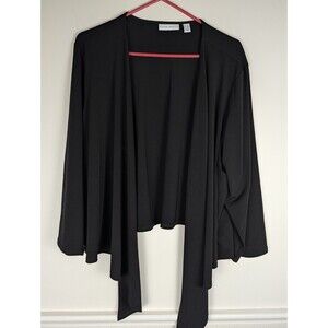 Susan Graver Womens 2X Black Open Cardigan Liquid Knit Drapey Flowy Asymmetrical